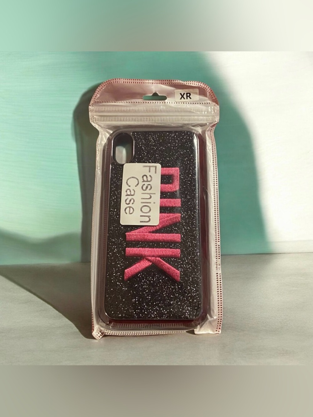Glitter Black Phone Case with Pink 'PINK' Lettering for XR iPhone